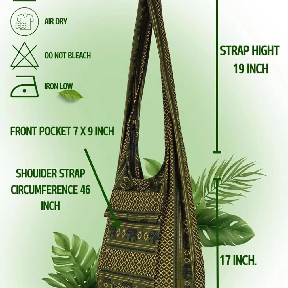 Boho Crossbody Bag Cotton Unisex Lightweight Travel Purse with Zipper